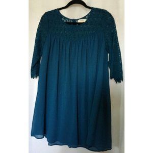 Umgee USA Womens Top Chiffon Size Medium Lace Bodice 3/4 Sleeves Teal A6